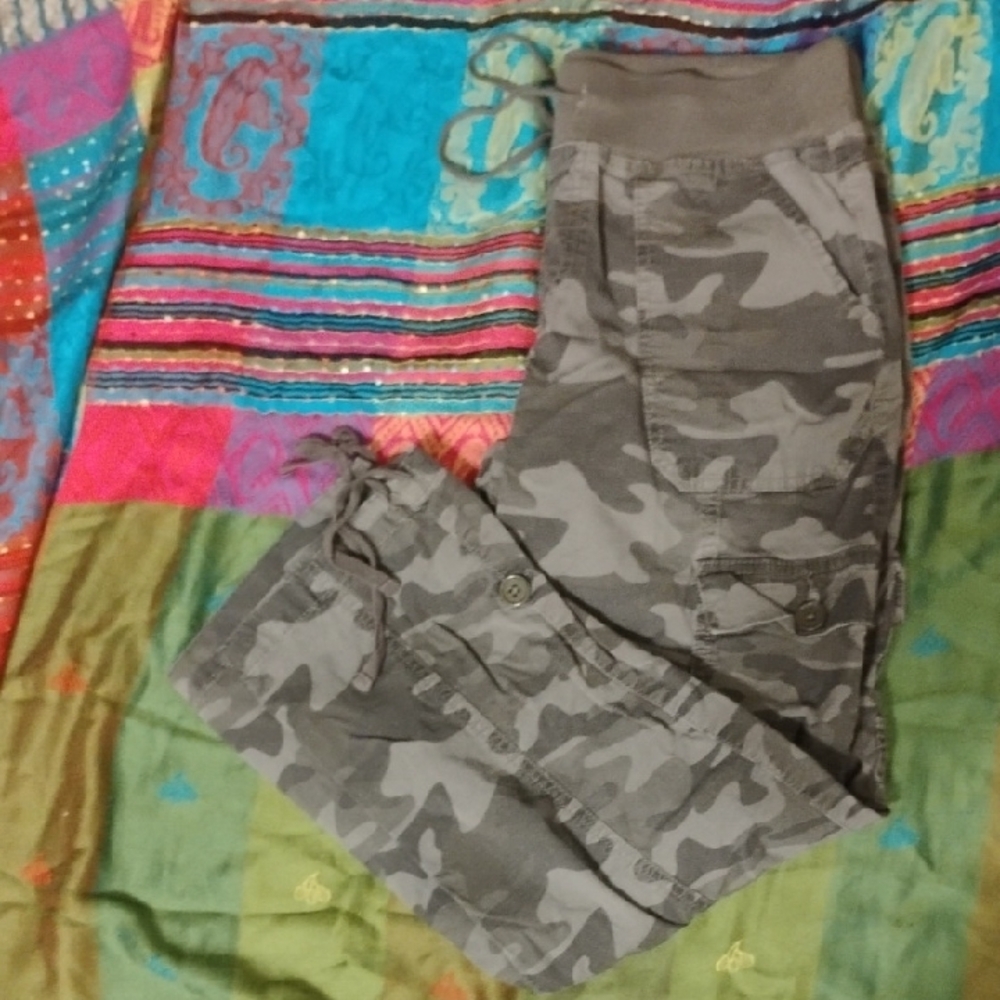 Gray Casual Camouflage Pants Relaxed Fit Size Small